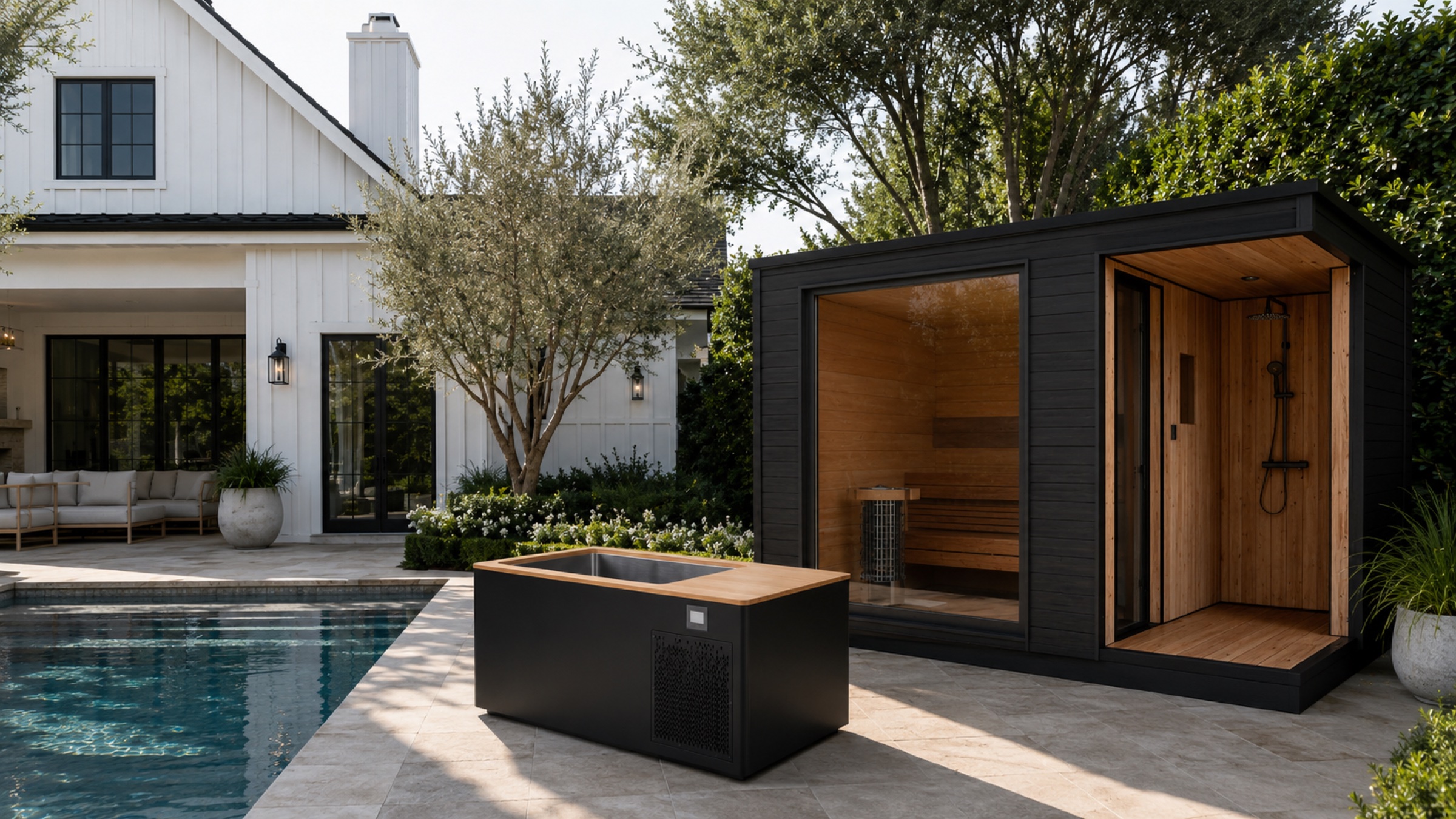 Plunge paired with sauna at modern Southern California home